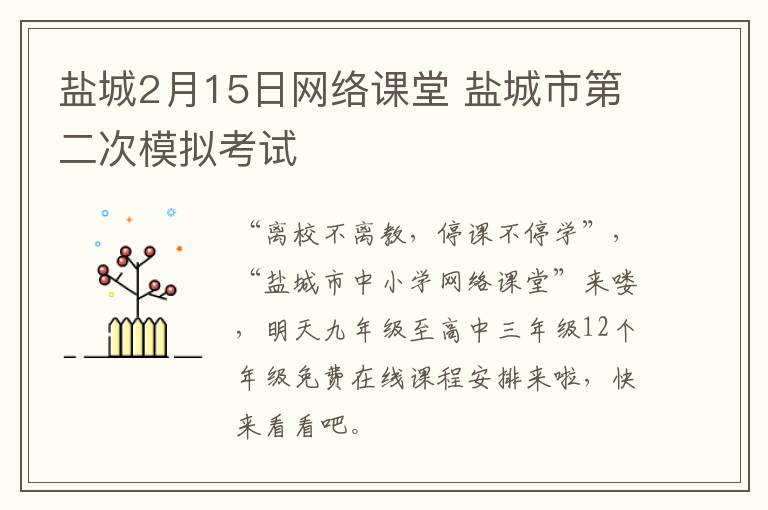 盐城2月15日网络课堂 盐城市第二次模拟考试