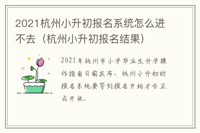 2021杭州小升初报名系统怎么进不去（杭州小升初报名结果）