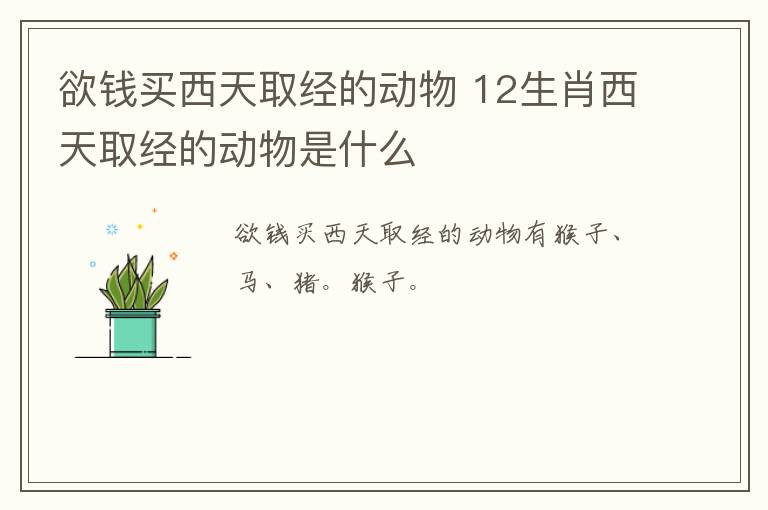 欲钱买西天取经的动物 12生肖西天取经的动物是什么