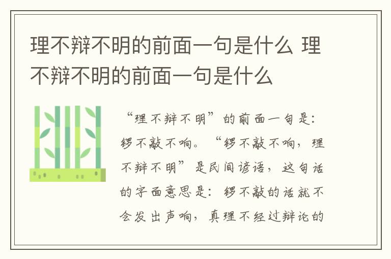 理不辩不明的前面一句是什么 理不辩不明的前面一句是什么