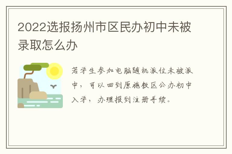 2022选报扬州市区民办初中未被录取怎么办