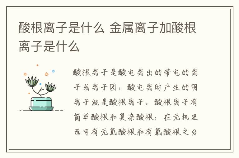 酸根离子是什么 金属离子加酸根离子是什么