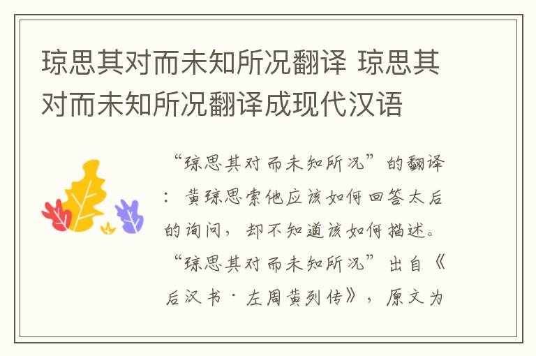 琼思其对而未知所况翻译 琼思其对而未知所况翻译成现代汉语