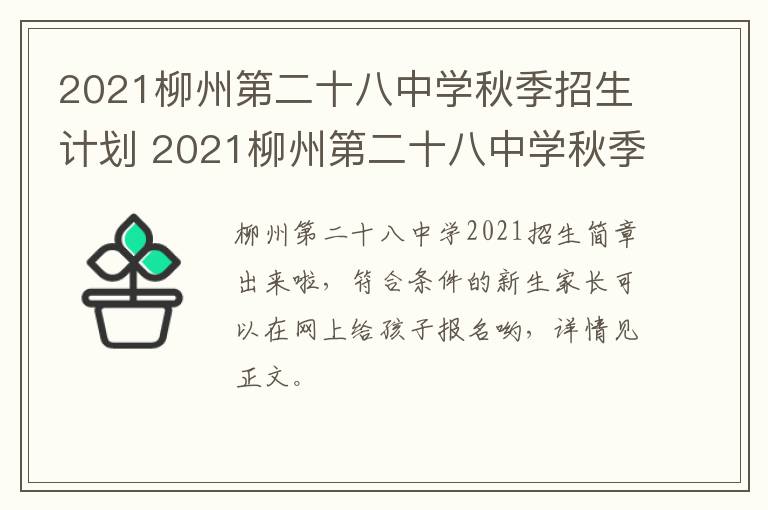 2021柳州第二十八中学秋季招生计划 2021柳州第二十八中学秋季招生计划公布