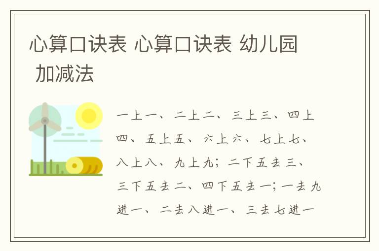 心算口诀表 心算口诀表 幼儿园 加减法