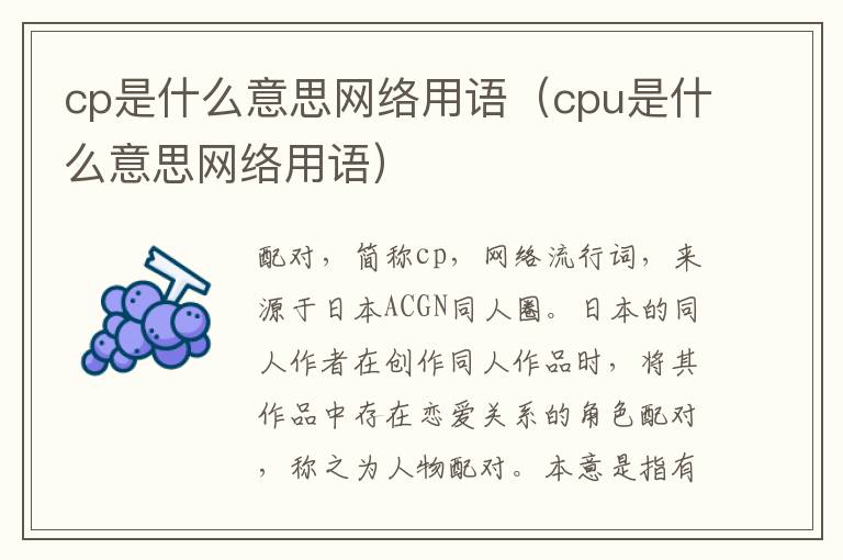 cp是什么意思网络用语（cpu是什么意思网络用语）