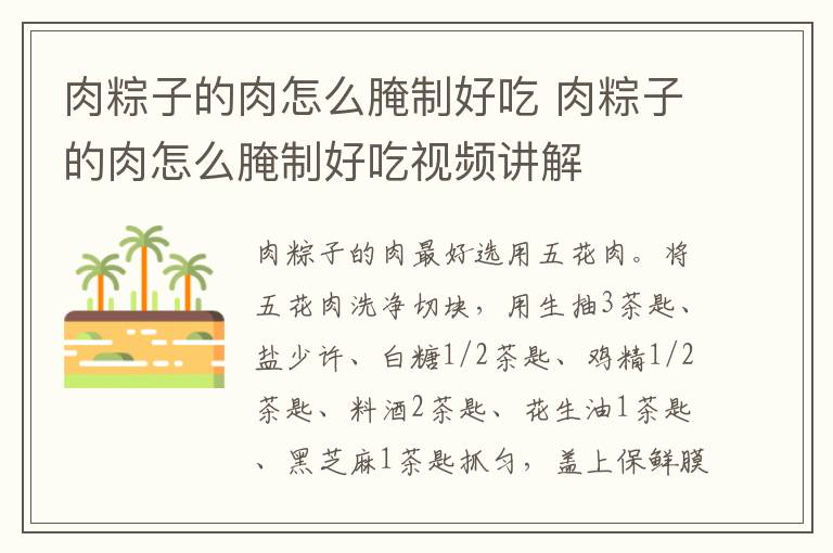 肉粽子的肉怎么腌制好吃 肉粽子的肉怎么腌制好吃视频讲解