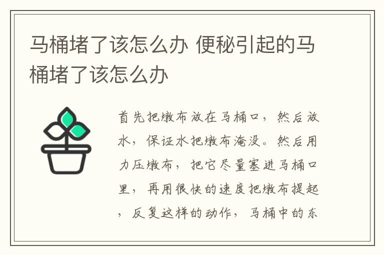 马桶堵了该怎么办 便秘引起的马桶堵了该怎么办