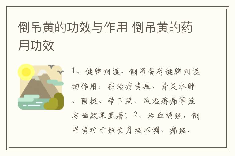 倒吊黄的功效与作用 倒吊黄的药用功效