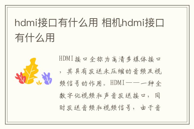 hdmi接口有什么用 相机hdmi接口有什么用