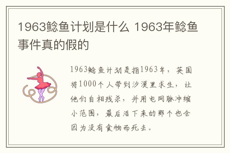 1963鲶鱼计划是什么 1963年鲶鱼事件真的假的