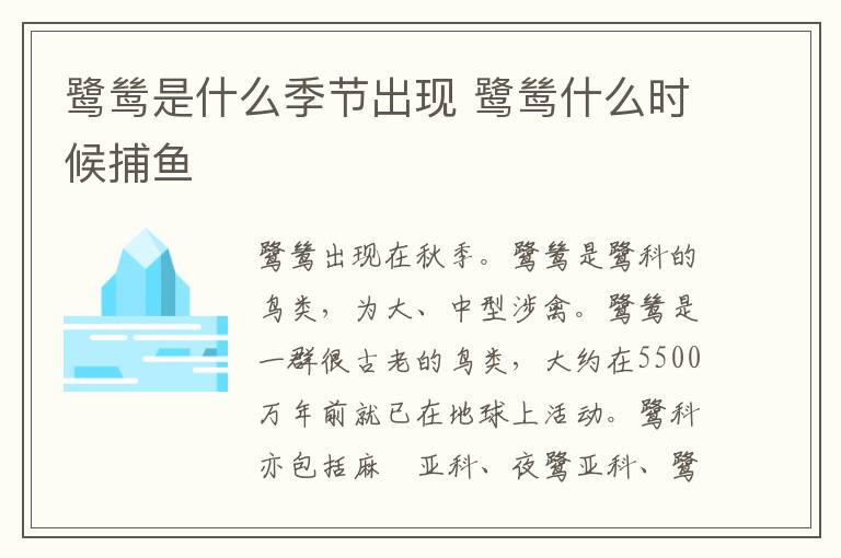 鹭鸶是什么季节出现 鹭鸶什么时候捕鱼