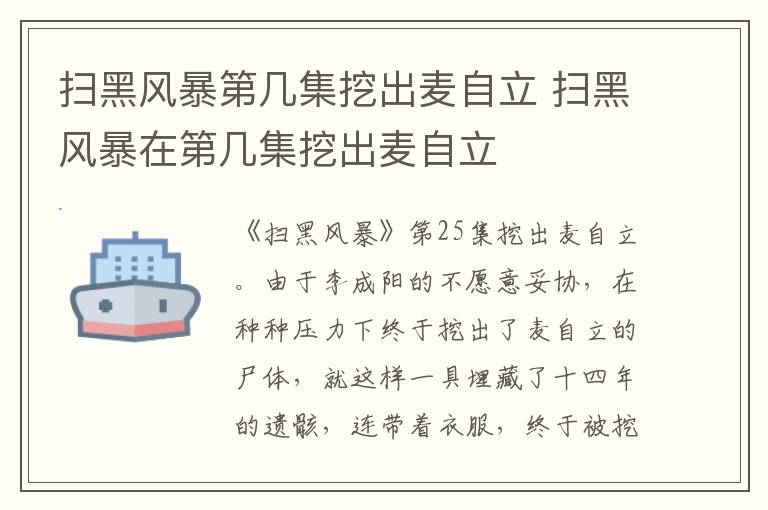 扫黑风暴第几集挖出麦自立 扫黑风暴在第几集挖出麦自立