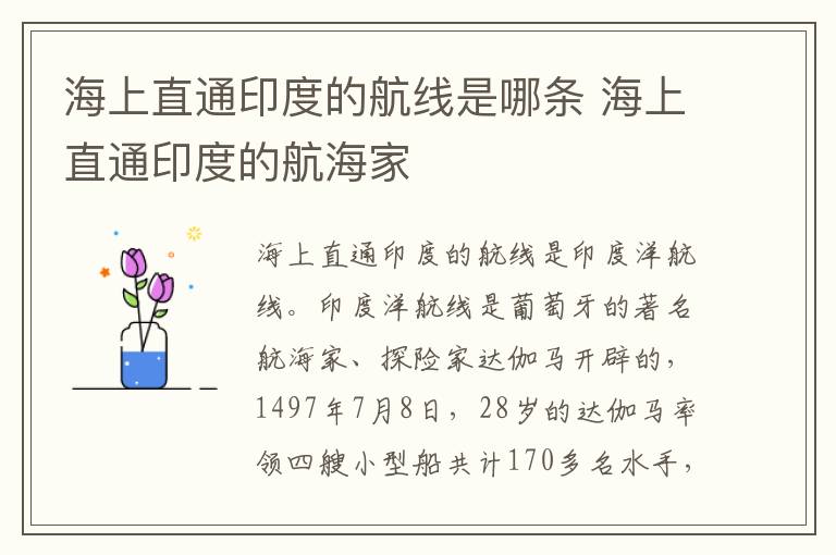 海上直通印度的航线是哪条 海上直通印度的航海家