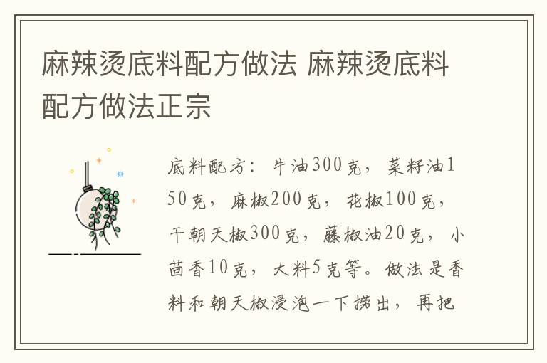 麻辣烫底料配方做法 麻辣烫底料配方做法正宗