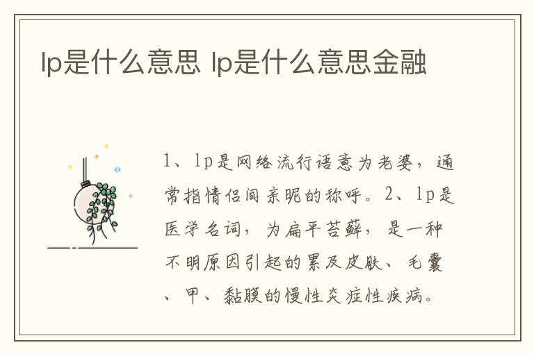 lp是什么意思 lp是什么意思金融