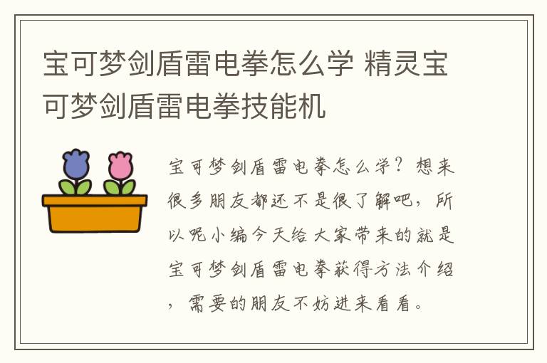 宝可梦剑盾雷电拳怎么学 精灵宝可梦剑盾雷电拳技能机