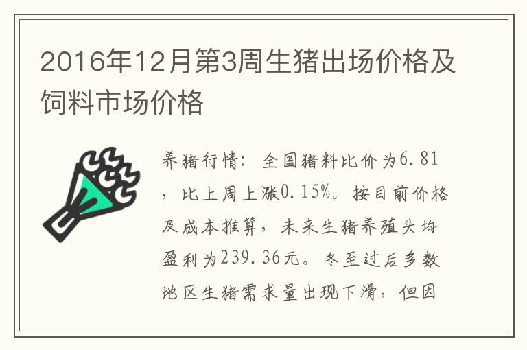 2016年12月第3周生猪出场价格及饲料市场价格