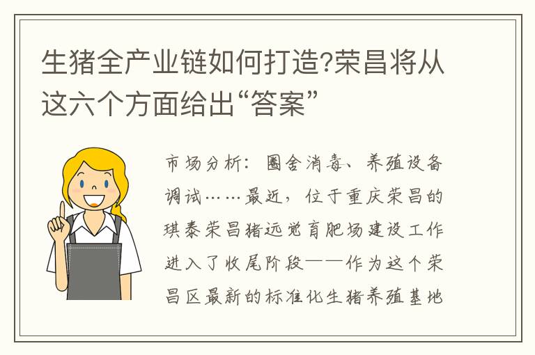 生猪全产业链如何打造?荣昌将从这六个方面给出“答案”