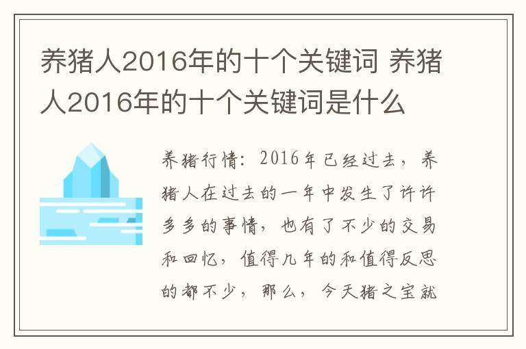 养猪人2016年的十个关键词 养猪人2016年的十个关键词是什么