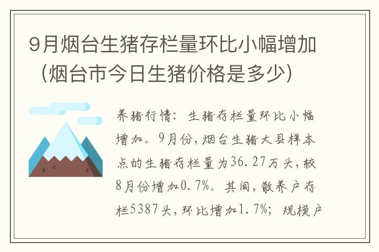 9月烟台生猪存栏量环比小幅增加（烟台市今日生猪价格是多少）