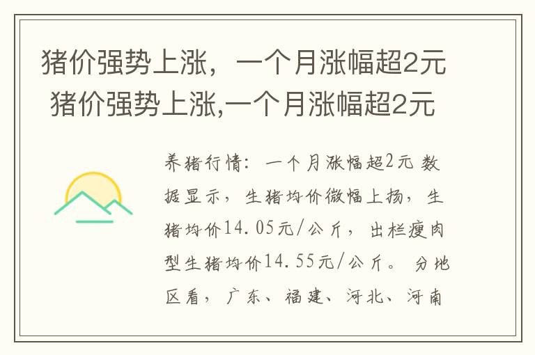 猪价强势上涨，一个月涨幅超2元 猪价强势上涨,一个月涨幅超2元怎么办