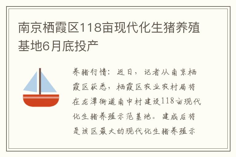 南京栖霞区118亩现代化生猪养殖基地6月底投产