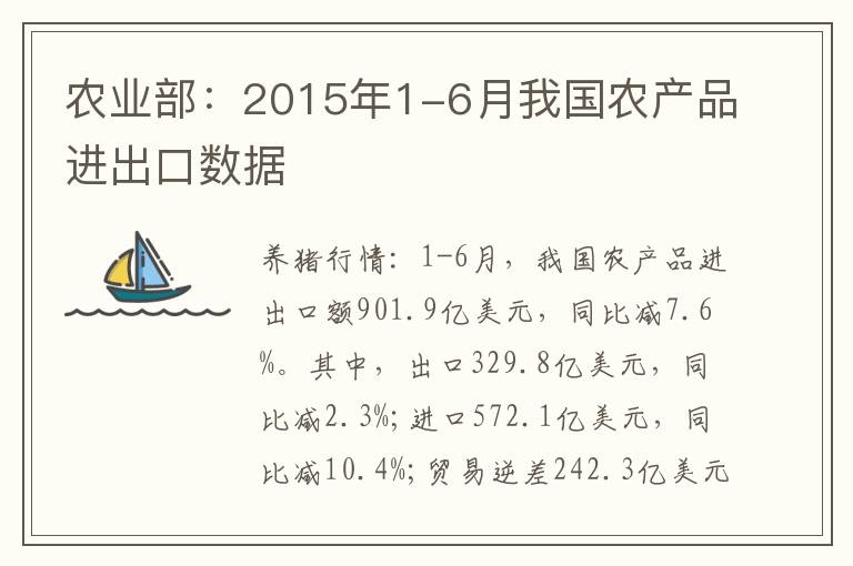 农业部：2015年1-6月我国农产品进出口数据