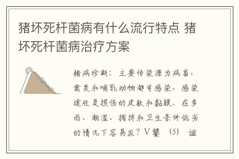 猪坏死杆菌病有什么流行特点 猪坏死杆菌病治疗方案