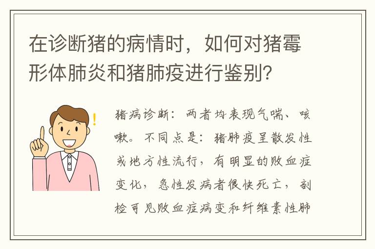 在诊断猪的病情时，如何对猪霉形体肺炎和猪肺疫进行鉴别？