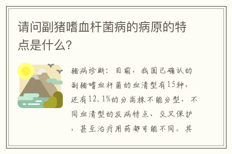 请问副猪嗜血杆菌病的病原的特点是什么？