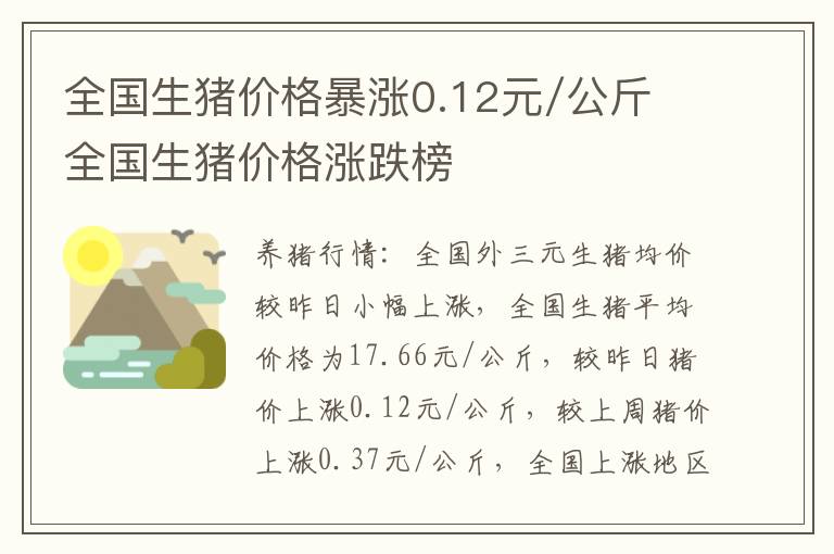 全国生猪价格暴涨0.12元/公斤 全国生猪价格涨跌榜