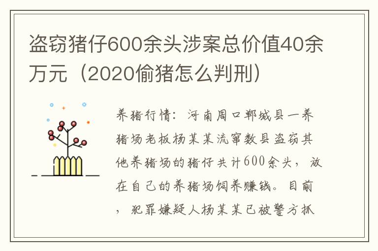 盗窃猪仔600余头涉案总价值40余万元（2020偷猪怎么判刑）