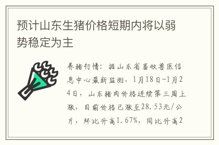 预计山东生猪价格短期内将以弱势稳定为主