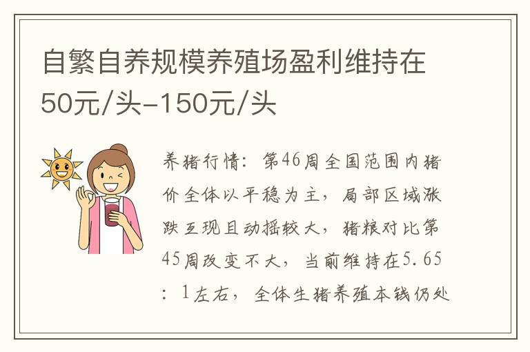 自繁自养规模养殖场盈利维持在50元/头-150元/头