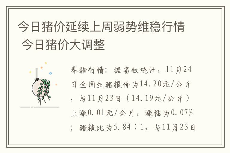 今日猪价延续上周弱势维稳行情 今日猪价大调整