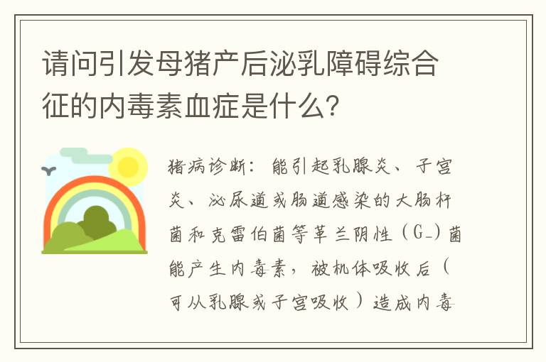 请问引发母猪产后泌乳障碍综合征的内毒素血症是什么？