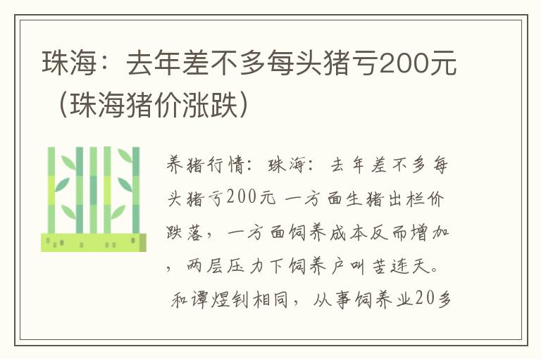 珠海：去年差不多每头猪亏200元（珠海猪价涨跌）