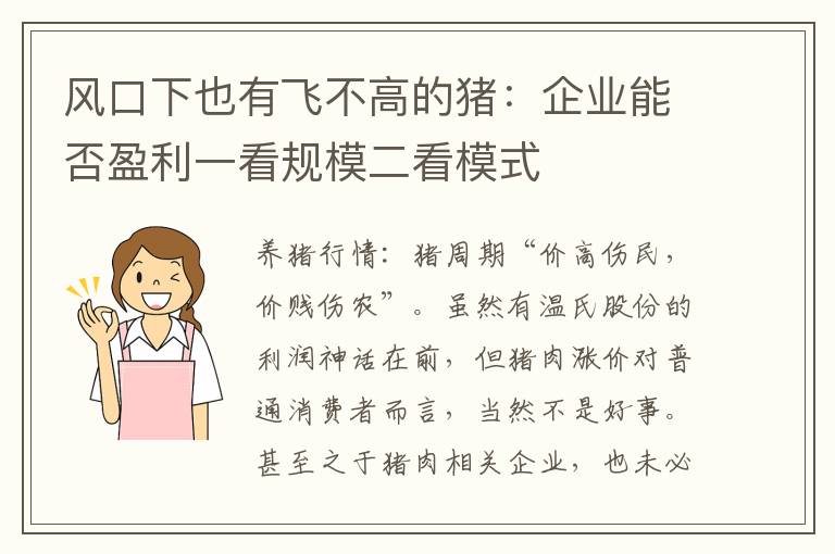 风口下也有飞不高的猪：企业能否盈利一看规模二看模式