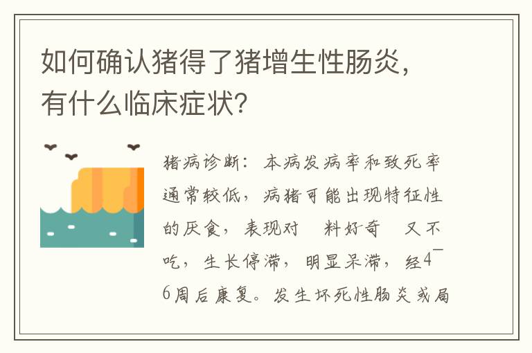 如何确认猪得了猪增生性肠炎，有什么临床症状？