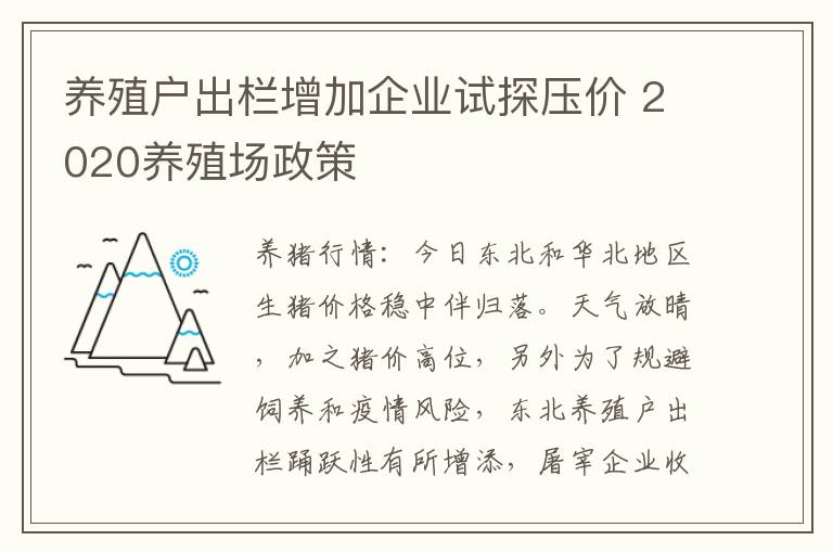 养殖户出栏增加企业试探压价 2020养殖场政策