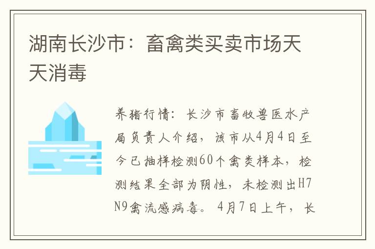 湖南长沙市：畜禽类买卖市场天天消毒