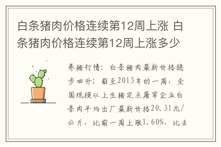 白条猪肉价格连续第12周上涨 白条猪肉价格连续第12周上涨多少