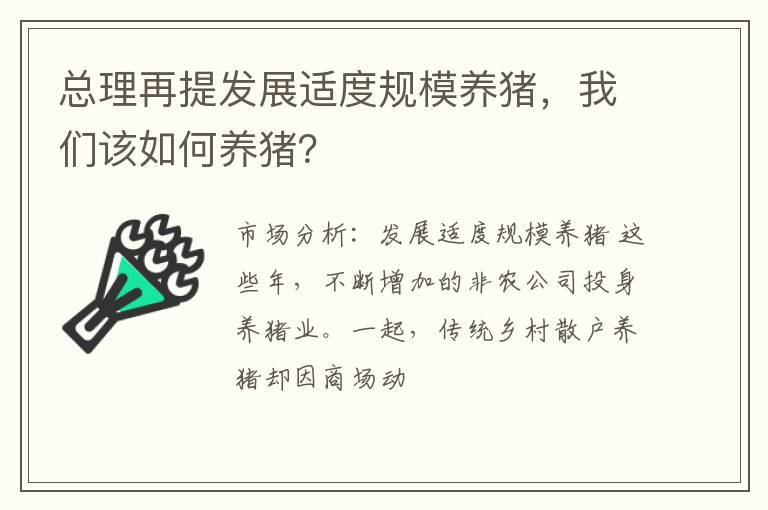 总理再提发展适度规模养猪，我们该如何养猪？