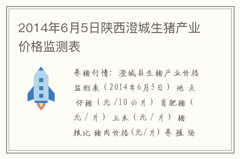 2014年6月5日陕西澄城生猪产业价格监测表