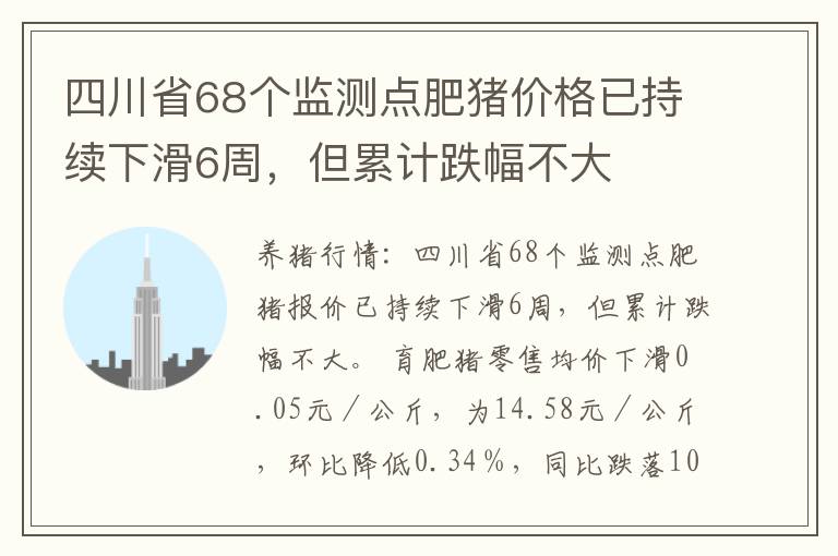 四川省68个监测点肥猪价格已持续下滑6周，但累计跌幅不大