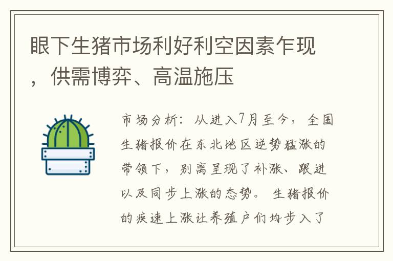 眼下生猪市场利好利空因素乍现，供需博弈、高温施压