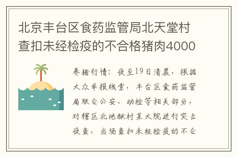 北京丰台区食药监管局北天堂村查扣未经检疫的不合格猪肉4000斤