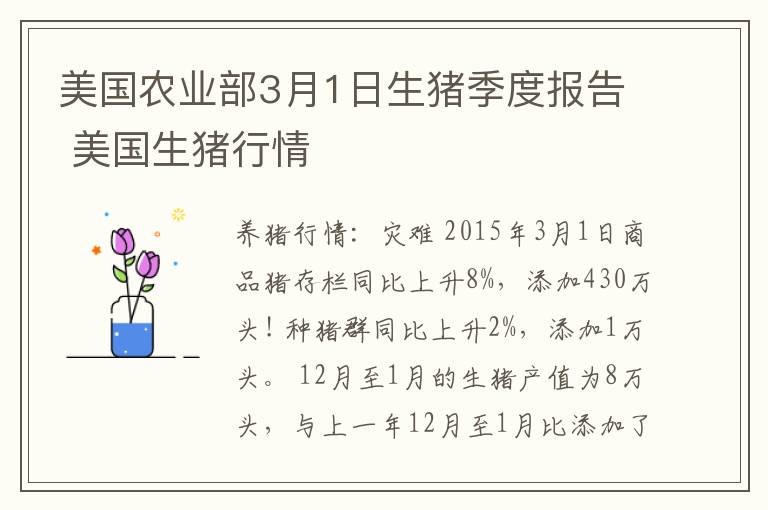 美国农业部3月1日生猪季度报告 美国生猪行情