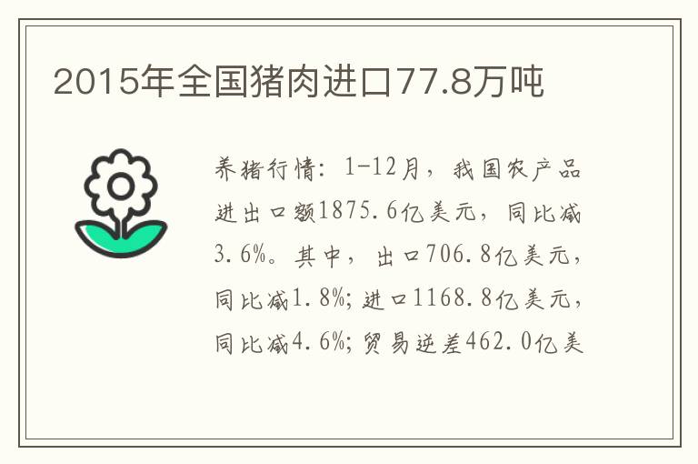 2015年全国猪肉进口77.8万吨